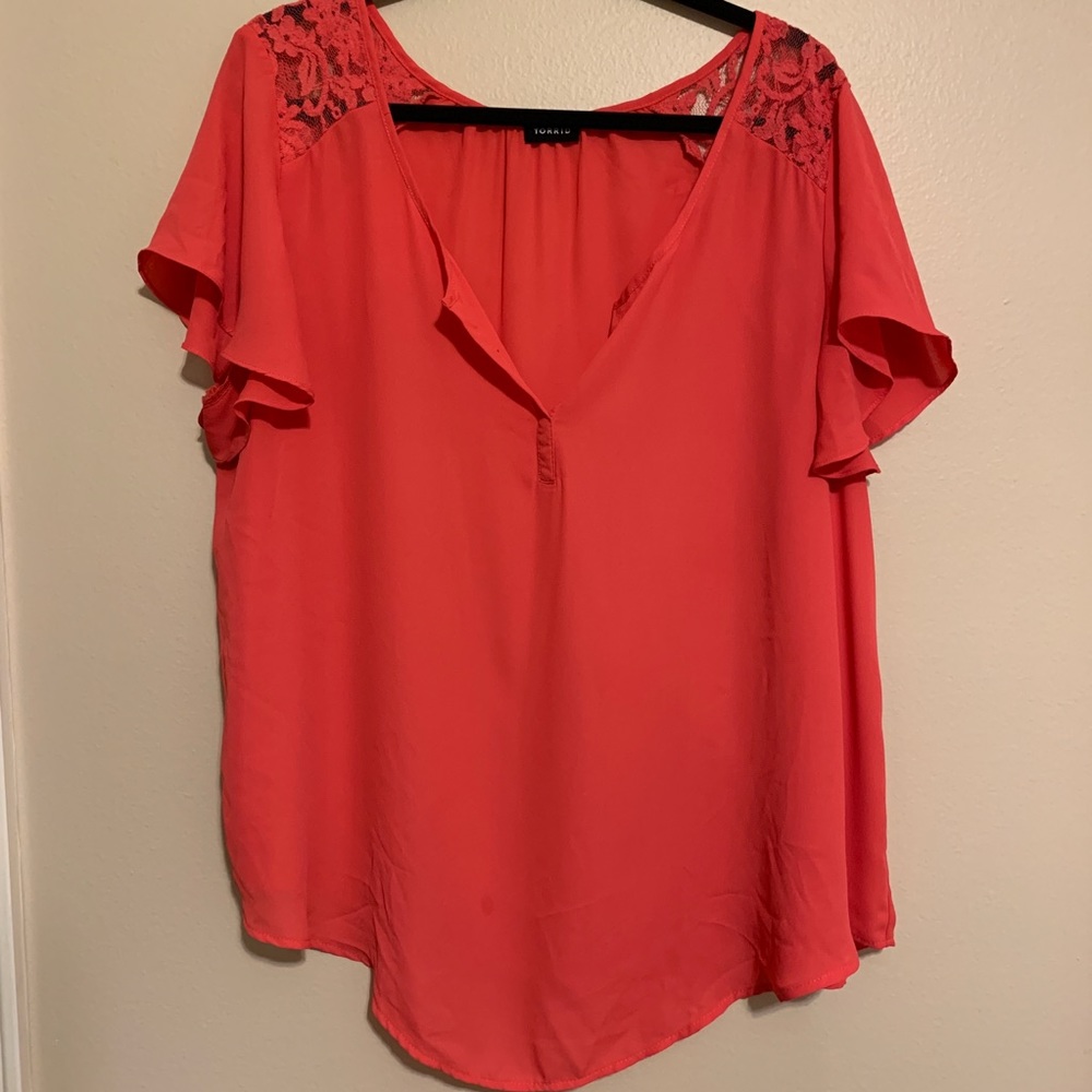Torrid pink lace flutter sleeve blouse chiffon